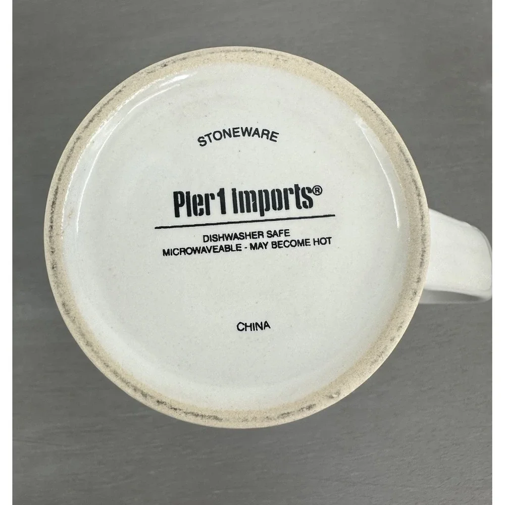 Pier 1 Stoneware Mug 24z tall novalty funny cup latte black damask Retro Revival